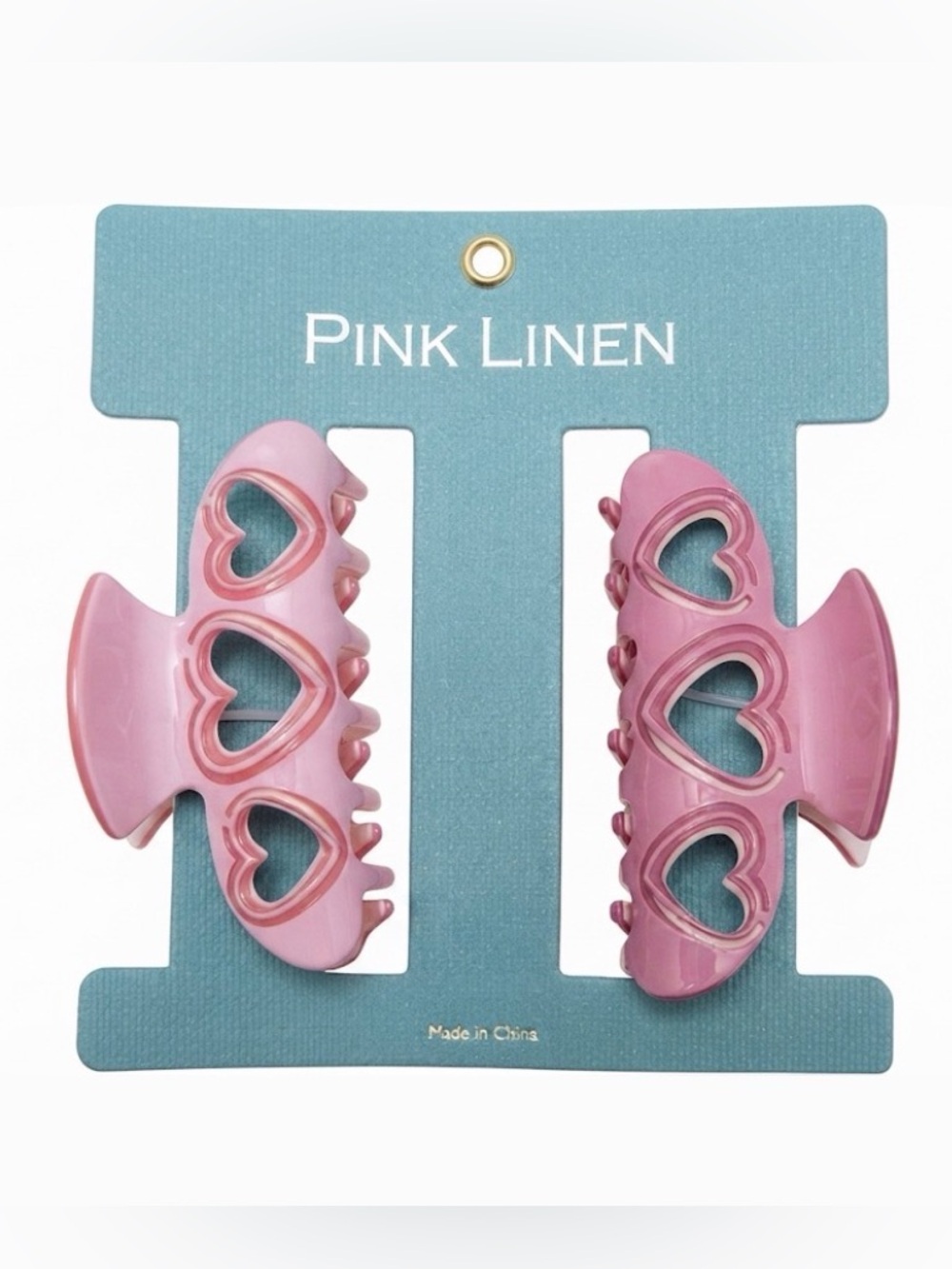 NWT 💖 Pink Linen Hearts Claw Clips set of 2 Valentine’s Day